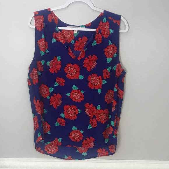 41 Hawthorn Tops - 41 Hawthorn Sleeveless Red and Blue Floral Blouse